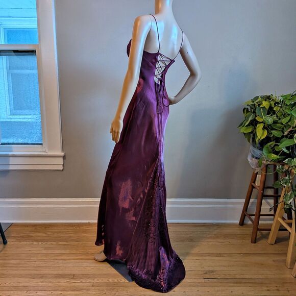 Vintage 90s Y2K Water Signs Prom Gown Maxi Dress Floral Glitter Whimsygoth 9/10 - Picture 6 of 14